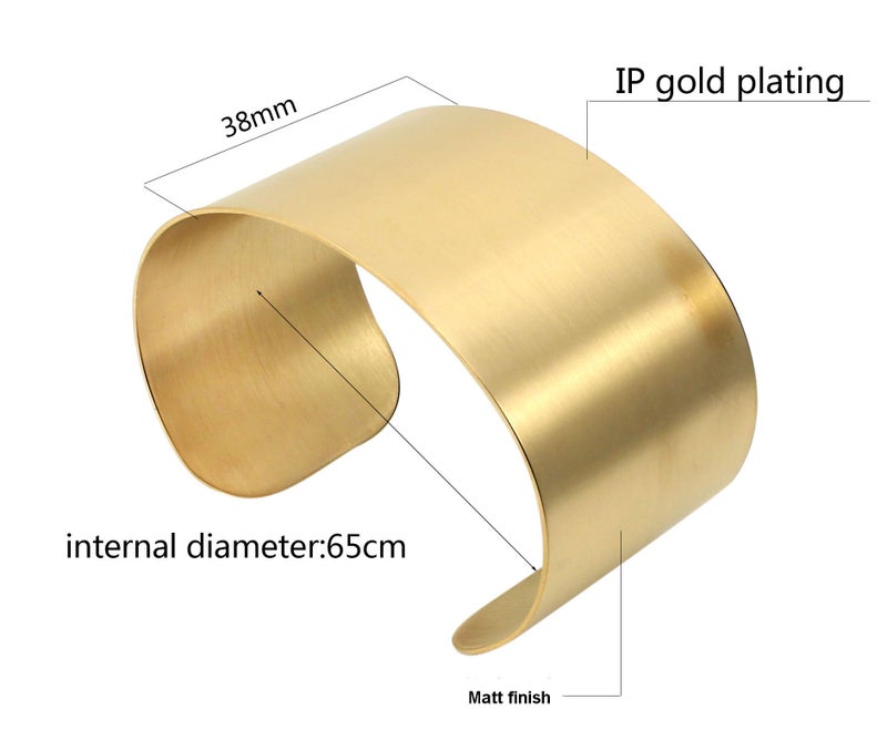 COUYA Gold Plated Wide Matt Cuff Bangle Bracelets for Women Blank Satin Bracelet Wristband Adjustable Size - Image 2